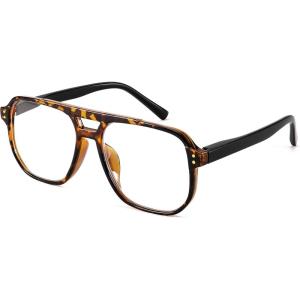 FEISEDY Retro Aviator Reading Glasses Women Men Blue Light Blocking Reader Plastic Lightweight Frame B0071(Leopard Frame)