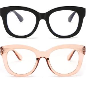 FEISEDY Retro Blue Light Glasses for Women Men, Thick Square Glasses Blue Light Blocking, Anti Glare Digital &Eyestrain B0278(Black and Tea)