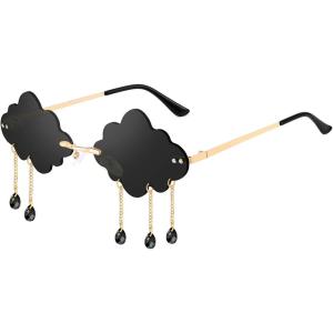 FEISEDY Retro Dripping Cloud Shaped Tassel Sunglasses Rimless Women Funny Party Disco Eyewear B2834(Gray)