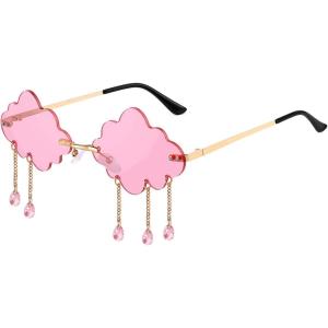 FEISEDY Retro Dripping Cloud Shaped Tassel Sunglasses Rimless Women Funny Party Disco Eyewear B2834(Pink)