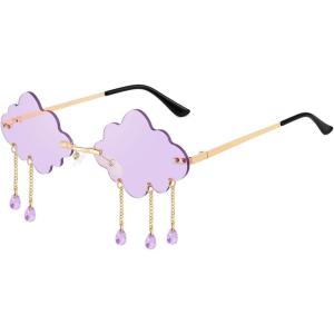 FEISEDY Retro Dripping Cloud Shaped Tassel Sunglasses Rimless Women Funny Party Disco Eyewear B2834(Purple)