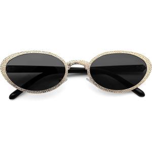 FEISEDY Retro Oval Small Sunglasses for Women 90s Narrow Y2K Sun Glasses Classic Shades UV400 Protection B9160(Gold Frame Black Lens)