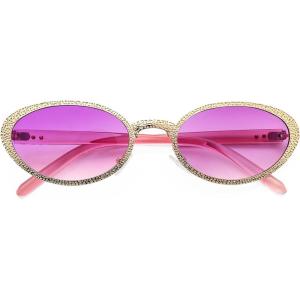 FEISEDY Retro Oval Small Sunglasses for Women 90s Narrow Y2K Sun Glasses Classic Shades UV400 Protection B9160(Gold Frame Gradient Pink Lens)