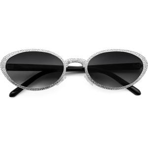 FEISEDY Retro Oval Small Sunglasses for Women 90s Narrow Y2K Sun Glasses Classic Shades UV400 Protection B9160(Silver Frame Gradient Grey Lens)