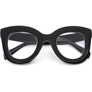 FEISEDY Retro Oversized Blue Light Blocking Reading Glasses Thick Frame Anti Glare Digital Eyestrain Readers B2980 Black 2.5x
