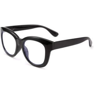 FEISEDY Retro Reading Glasses Thick Square Big Frame Blue Light Blocking Lens Anti Glare Digital Eyestrain B2534(Black)