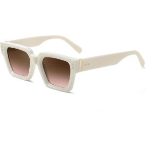 FEISEDY Retro Rectangle Sunglasses Trendy Chunky Square Sun Glasses for Women Men UV400 Protection B0073(Off White Frame & Gradual Pink Lens)