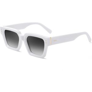 FEISEDY Retro Rectangle Sunglasses Trendy Chunky Square Sun Glasses for Women Men UV400 Protection B0073(White Frame & Gradual Grey Lens)
