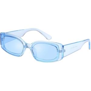FEISEDY Retro Rectangle Sunglasses Women Men Vintage 90s Small Glasses Thick Narrow Fashion Y2K Plastic Glasses B2462(Clear Blue)