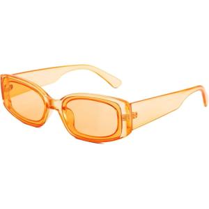 FEISEDY Retro Rectangle Sunglasses Women Men Vintage 90s Small Glasses Thick Narrow Fashion Y2K Plastic Glasses B2462(Clear Orange)