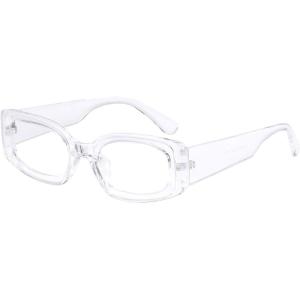 FEISEDY Retro Rectangle Sunglasses Women Men Vintage 90s Small Glasses Thick Narrow Fashion Y2K Plastic Glasses B2462(Transparent)