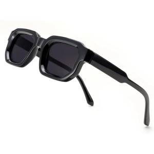 FEISEDY Retro Small Rectangle Sunglasses Women Men Fashion Thick Frame Chunky Square Shades B0202(Black Frame & Black Lens)