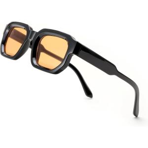 FEISEDY Retro Small Rectangle Sunglasses Women Men Fashion Thick Frame Chunky Square Shades B0202(Black Frame & Orange Lens)