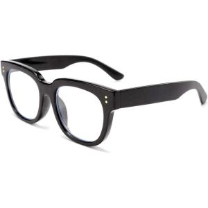 FEISEDY Retro Square Thick Big Frame Blue Light Blocking Reading Glasses Anti Glare Digital Eyestrain Reader B2523(Black)