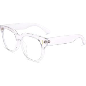 FEISEDY Retro Square Thick Big Frame Blue Light Blocking Reading Glasses Anti Glare Digital Eyestrain Reader B2523(Clear)