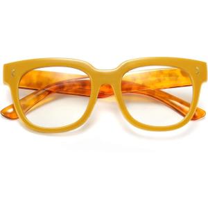 FEISEDY Retro Square Thick Big Frame Blue Light Blocking Reading Glasses Anti Glare Digital Eyestrain Reader B2523(Mix Amber)