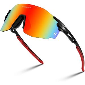 FEISEDY Rimless Sports Sunglasses for Men Women Tr90 Frame for Cycling Fishing Running B0116(Black Frame Red Mirrored Lens)