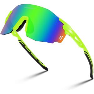 FEISEDY Rimless Sports Sunglasses for Men Women Tr90 Frame for Cycling Fishing Running B0116(Fluorescent Green Frame Green Mirrored Lens)