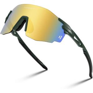 FEISEDY Rimless Sports Sunglasses for Men Women Tr90 Frame for Cycling Fishing Running B0116(Olive Green Frame Gold Mirrored Lens)