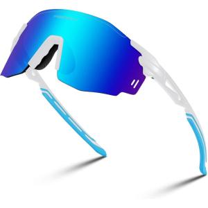 FEISEDY Rimless Sports Sunglasses for Men Women Tr90 Frame for Cycling Fishing Running B0116(White Frame Blue Mirrored Lens)