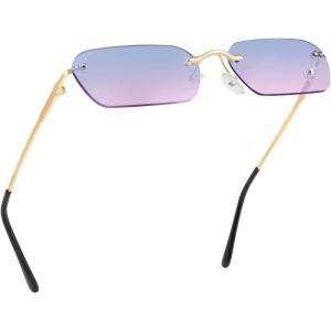 FEISEDY Rimless Sunglasses Y2K Retro Small Narrow Clear Eyewear Vintage Rectangle Sunglasses for Women Men B2643(Blue/Pink)