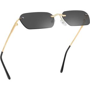 FEISEDY Rimless Sunglasses Y2K Retro Small Narrow Clear Eyewear Vintage Rectangle Sunglasses for Women Men B2643(Grey)