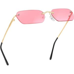 FEISEDY Rimless Sunglasses Y2K Retro Small Narrow Clear Eyewear Vintage Rectangle Sunglasses for Women Men B2643(Pink)
