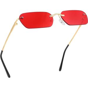 FEISEDY Rimless Sunglasses Y2K Retro Small Narrow Clear Eyewear Vintage Rectangle Sunglasses for Women Men B2643(Red)