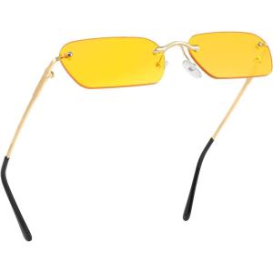 FEISEDY Rimless Sunglasses Y2K Retro Small Narrow Clear Eyewear Vintage Rectangle Sunglasses for Women Men B2643(Yellow)