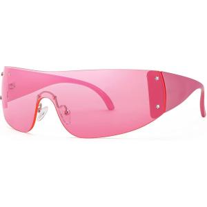 FEISEDY Rimless Wrap Around Y2K Sunglasses For Women Men Fashion Oversized Shield Frameless Sun Glasses B4119(Pink)