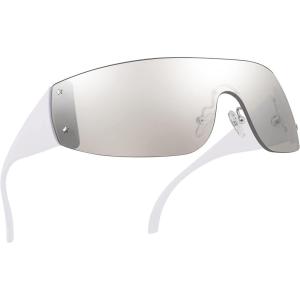 FEISEDY Rimless Wrap Around Y2K Sunglasses For Women Men Fashion Oversized Shield Frameless Sun Glasses B4119(White/Gradient Silver)