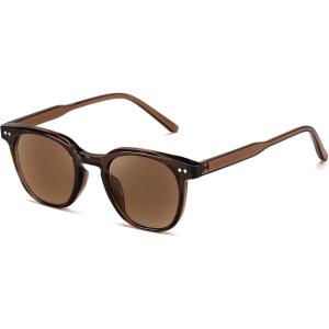 FEISEDY Round Reading Sunglasses for Men and Women Stylish Blue Light Blocking Readers B0113(Clear Tea Frame Tea Lenses)