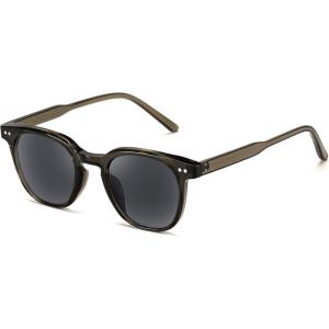 FEISEDY Round Reading Sunglasses for Men and Women Stylish Blue Light Blocking Readers B0113(Olive Green Frame Gray Lenses)