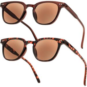 FEISEDY Round Reading Sunglasses for Men and Women Stylish Blue Light Blocking Readers B0113(Tea+tortoise)