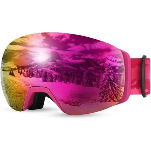 FEISEDY Ski Goggles, OTG Snow Sport Goggles for Adult Youth, Anti-Fog UV400 Protection Bendable Dual-Lenses B2961(Revopurple Vlt 18%)