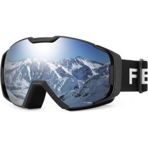 FEISEDY Ski Goggles, OTG Snow Sport Goggles for Adult Youth, Anti-Fog UV400 Protection Bendable Dual-Lenses B2961(Silver Vlt 12%)