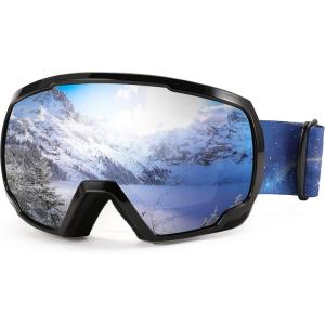 FEISEDY Ski Goggles, OTG Snow Sport Goggles for Adult Youth, Anti-Fog UV400 Protection Bendable Dual-Lenses B2961(Silver Vlt 22%)