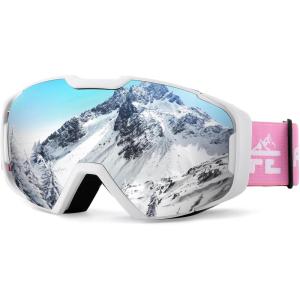 FEISEDY Ski Goggles, OTG Snow Sport Goggles for Adult Youth, Anti-Fog UV400 Protection Bendable Dual-Lenses B2961(White – Silver Vlt 12%)
