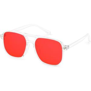 FEISEDY Sleep Blue Light Glasses for Woman Men 99.9% Computer Gaming Red Lens Eyeglasses Reduce Eyestrain G2835(Transparent Frame & Red Lenese)