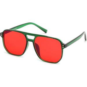 FEISEDY Sleep Blue Light Glasses for Woman Men 99.9% Computer Gaming Red Lens Eyeglasses Reduce Eyestrain G2835(Transparent Green Frame & Red Lens)