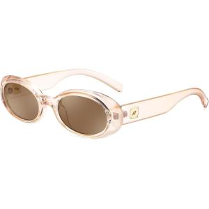 FEISEDY Small Retro Oval Sunglasses for Women Men 90s Vintage UV400 Protection Sun Glasses B9161(Champagne Frame Champagne Lens)
