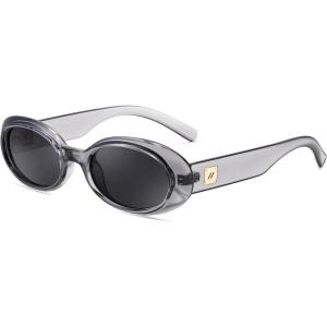 FEISEDY Small Retro Oval Sunglasses for Women Men 90s Vintage UV400 Protection Sun Glasses B9161(Gray Frame Gray Lens)