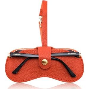 FEISEDY Soft Leather Sunglass Case-Slim Portable Glasses Holder with Button-Closure Wrist Strap for Travel & Outdoor B0308(Orange)