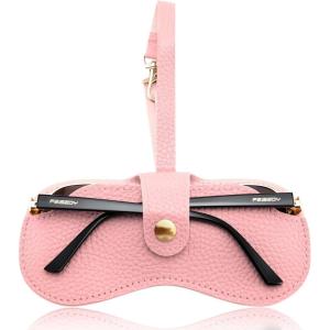FEISEDY Soft Leather Sunglass Case-Slim Portable Glasses Holder with Button-Closure Wrist Strap for Travel & Outdoor B0308(Pink)