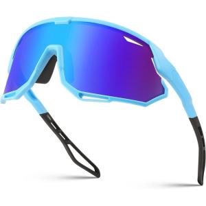 FEISEDY Sport Sunglasses for Men Women, Cycling Glasses with UV Protection, for Baseball, Ski, Runing, Golf B0082(Blue Frame/Blue Mirror)