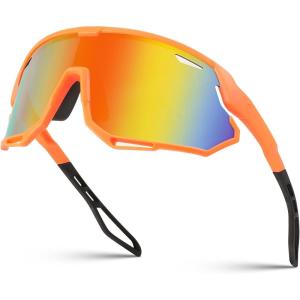 FEISEDY Sport Sunglasses for Men Women, Cycling Glasses with UV Protection, for Baseball, Ski, Runing, Golf B0082(Orange Frame/Red Mirror)