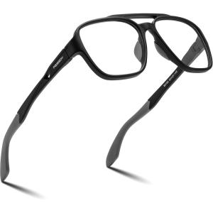 FEISEDY Sports Blue Light Glasses for Men Lightweight Anti Slip Running Cycling Square Glasses Computer Eyeglasses B0156(Matte Black)