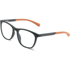 FEISEDY Sports Blue Light Glasses for Men TR90 Lightweight Eyewear Frame Anti Glare Computer Glasses B0232(Matte Dark Green Frame / Orange Legs)