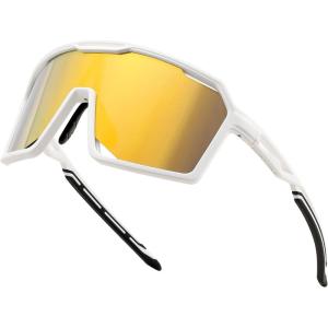 FEISEDY Sports Cycling Sunglasses for Men Women, UV400 Protection Baseball Running Fishing Biking B0168(White Frame Gold Mirrored Lens)
