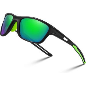 FEISEDY Sports Polarized Sunglasses For Men Women Cycling Driving Fishing Running UV400 Protection B0125(Black Frame & Green Mirror Lens)